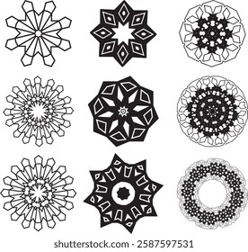 Elegant and intricate mandala vector with symmetrical patterns, perfect for prints, tattoos, decorations, and digital designs. High-quality, detailed, and seamless for various creative projects.