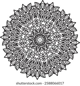  Elegant and intricate mandala vector with symmetrical patterns, perfect for prints, tattoos, decorations, and digital designs. High-quality, detailed, and seamless for various creative projects.