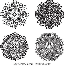  Elegant and intricate mandala vector with symmetrical patterns, perfect for prints, tattoos, decorations, and digital designs. High-quality, detailed, and seamless for various creative projects.