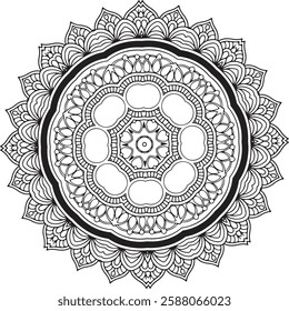  Elegant and intricate mandala vector with symmetrical patterns, perfect for prints, tattoos, decorations, and digital designs. High-quality, detailed, and seamless for various creative projects.