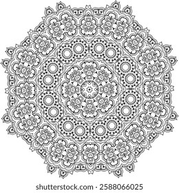  Elegant and intricate mandala vector with symmetrical patterns, perfect for prints, tattoos, decorations, and digital designs. High-quality, detailed, and seamless for various creative projects.