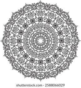  Elegant and intricate mandala vector with symmetrical patterns, perfect for prints, tattoos, decorations, and digital designs. High-quality, detailed, and seamless for various creative projects.