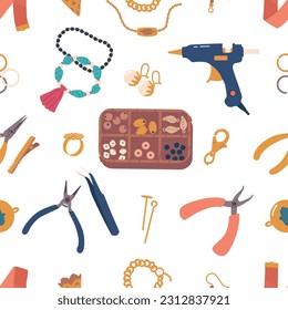 Elegant And Intricate Seamless Pattern Featuring Various Jewelry Fittings And Tools, Perfect For Adding Touch Of Glamour