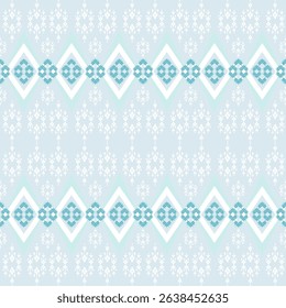 An elegant and intricate traditional Thai textile design featuring repeating diamond motifs in shade of blue,teal,and white, fabric designs,home decor,digital project,perfect for backgrounds