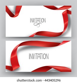 Elegant invitation banners with silk red ribbons