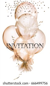 Elegant Invitation card with air balloons covered with transparent cloth. Vector illustration