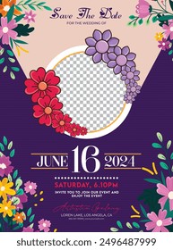 Elegant Invitation Card with Beautiful Flower Decorations for Event, Template