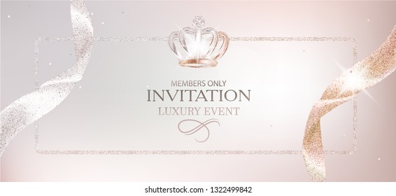 Elegant invitation card with beautiful ribbons. Vector illustration