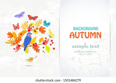 elegant invitation card with bird on branch autumn tree for your design