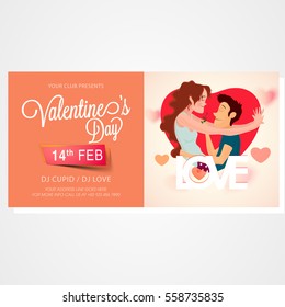 Elegant invitation card design with cute couple and text Love for Valentine's Day Party Celebration 