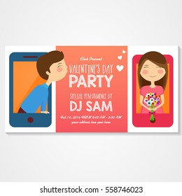 Elegant invitation card design with cute couple for Valentine's Day Party Celebration 
