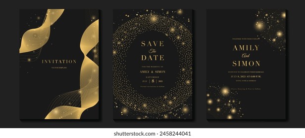 Elegante Einladungskarten-Design-Vektorgrafik. Luxus Hochzeit Feuerwerk, Glitzerfleck Textur auf dunklem Hintergrund. Design-Illustration für Cover, Poster, Bildschirmhintergrund, Gala, VIP-Card, glückliches neues Jahr.