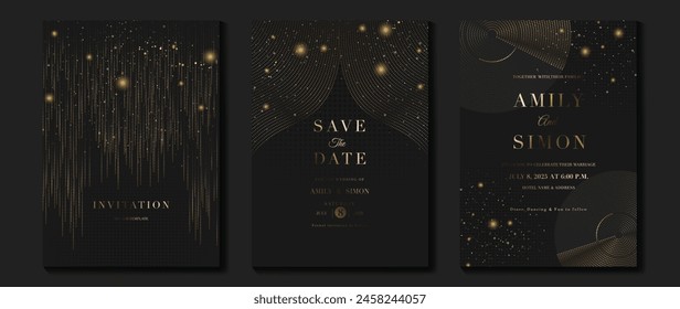 Elegante Einladungskarten-Design-Vektorgrafik. Luxus Hochzeit Feuerwerk, Glitzerfleck Textur auf dunklem Hintergrund. Design-Illustration für Cover, Poster, Bildschirmhintergrund, Gala, VIP-Card, glückliches neues Jahr.