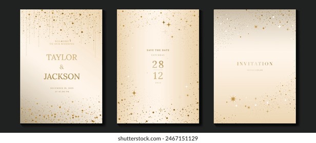 Elegante Einladungskarten-Design-Vektorgrafik. Luxuriöse Hochzeitskarte mit Feuerwerk, Glitzerflecktextur auf hellem Hintergrund. Design-Illustration für Cover, Poster, Bildschirmhintergrund, Gala, VIP, glückliches neues Jahr.