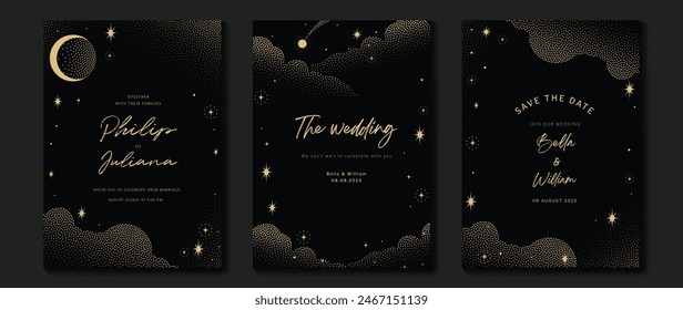 Elegante Einladungskarten-Design-Vektorgrafik. Luxuriöse Hochzeitskarte mit Feuerwerk, Glitzerflecktextur auf dunklem Hintergrund. Design-Illustration für Cover, Poster, Bildschirmhintergrund, Gala, VIP, glückliches neues Jahr.