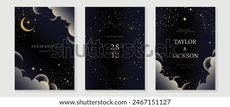 Elegant invitation card design vector. Luxury wedding card with firework, glitter spot texture on dark blue background. Design illustration for cover, poster, wallpaper, gala, VIP, happy new year.