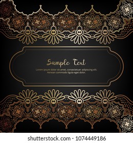 Elegant invitation card with floral decor in gold and black color