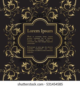 Elegant invitation card with floral decor in gold and black color