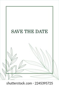 Elegant invitation card. Frame with Leaves, Branches, Plants.