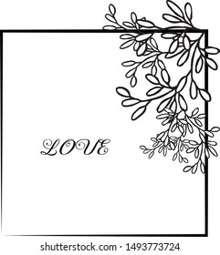 Elegant invitation card of love, with leaf floral frame beautiful border. Vector