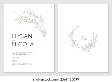 Elegant invitation card template. Frame of flowering grass and meadow flowers. 