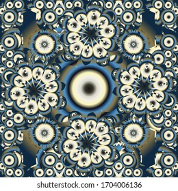 Elegante Einladungskarte mit Vektordekor aus Motley-Ornament. Vintage nahtloses Muster mit grauem, blauem und beigem Farbverlauf.