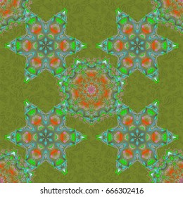 Elegant invitation card with vector decor of motley ornament. Vintage seamless pattern with green and blue gradient.