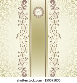 Elegant Invitation card, white-golden abstract floral background