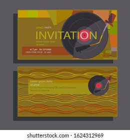 Elegant Invitation cards with musical design elements. Can be used for wedding invitations party, business dinner time, birthday party, business card, greetings. Vintage decorative vinyl records disc.