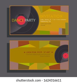 Elegant Invitation Cards With Musical Design Elements. Can Be Used For Wedding Invitations Party, Business Dinner Time, Birthday Party, Business Card, Greetings. Vintage Recordings Vinyl Disc.