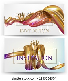Elegant invitation cards with ribbons. Vector illustration
