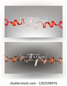 Elegant invitation cards with two colored ribbons. Vector illustration