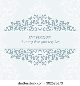 Elegant invitation. Decorative vintage frame. Beautiful floral invitation card. Vector damask illustration.