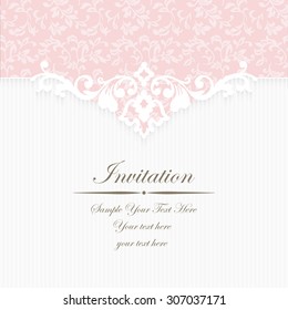 Elegant invitation. Decorative vintage frame. Beautiful floral greeting card. Vector damask illustration.
