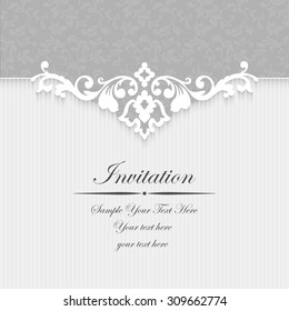 Elegant invitation. Decorative vintage frame. Beautiful floral greeting card. Vector damask illustration.