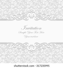 Elegant invitation. Decorative vintage frame. Beautiful floral greeting card. Vector damask illustration.