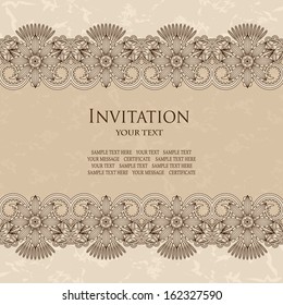 Elegant invitation with floral borders. Grunge background, pastel colors   