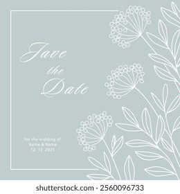 Elegant invitation with hand drawn floral elements. Vector design templates for wedding invitation, card, poster, business card, flyer, social media post, banner, label