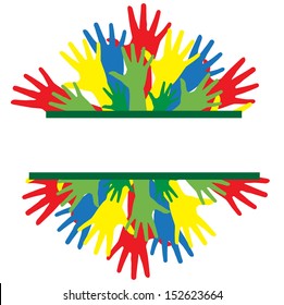 elegant invitation with multicolor human hands