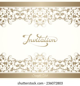 Elegant invitation template with calligraphic inscription on ornamental background. Vector illustration