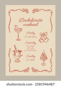 Elegant invitation template. Food and beverage ink sketch style illustrations.