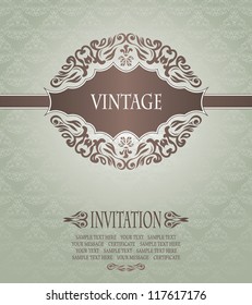 Elegant invitation with vintage seamless background in pastel colors