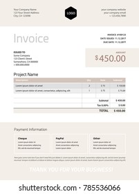 Elegant invoice template design vector - grey beige color - business