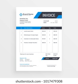 elegant invoice template design for your business in blue color