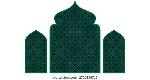 Elegant Islamic arch window set with intricate geometric pattern, perfect for Ramadan and Eid Mubarak greetings and backgrounds.