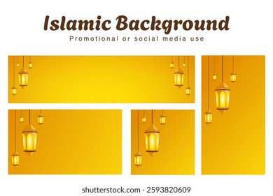 Elegant Islamic background with glowing lanterns on a golden gradient, perfect for Ramadan, Eid, and social media promotions.