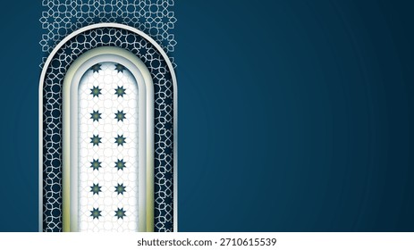 Elegante fondo islámico con arco de mezquita en diseño de fondo degradado azul. Plantilla de fondo islámica para la campaña de vacaciones islámicas