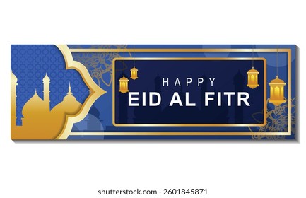 Elegant Islamic Banner Happy Eid Mubarak Greetings
