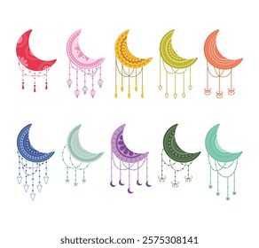 Elegant Islamic crescent moon collection with beautiful string ornament 