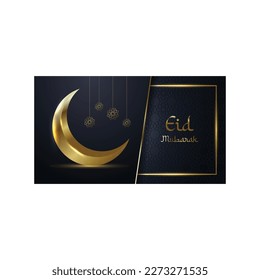 Elegante diseño islámico para celebraciones de Eid con luna 3D y estrellas